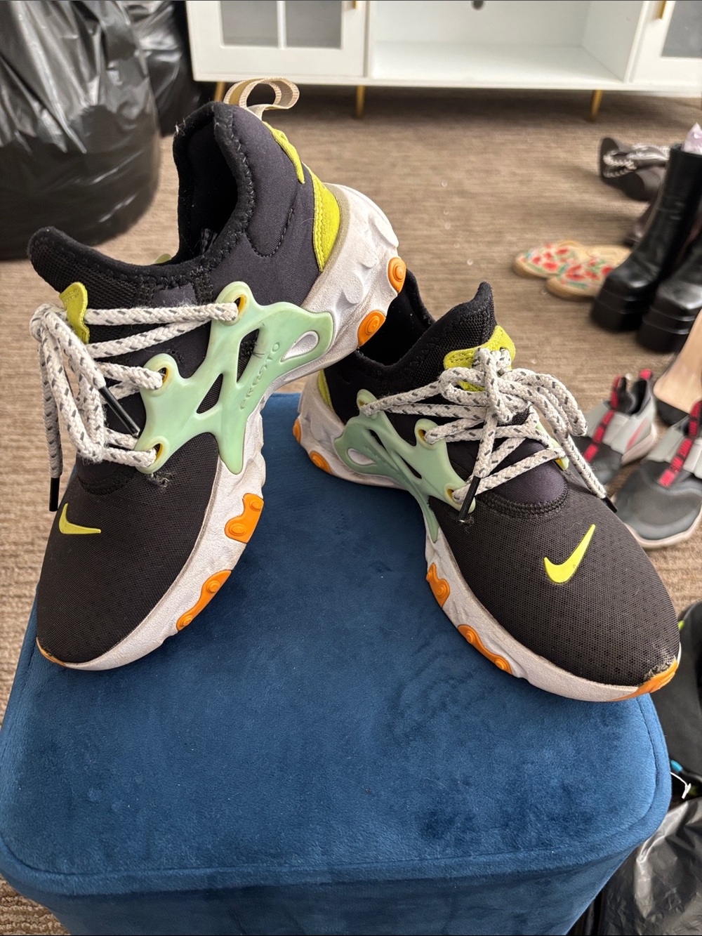 Nike Kids Black, Neon Yellow & Mint Green Athletic Sneakers